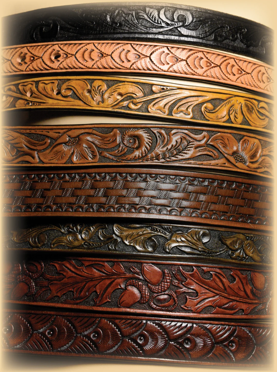 Hand Tooled Basketweave Leather Belt